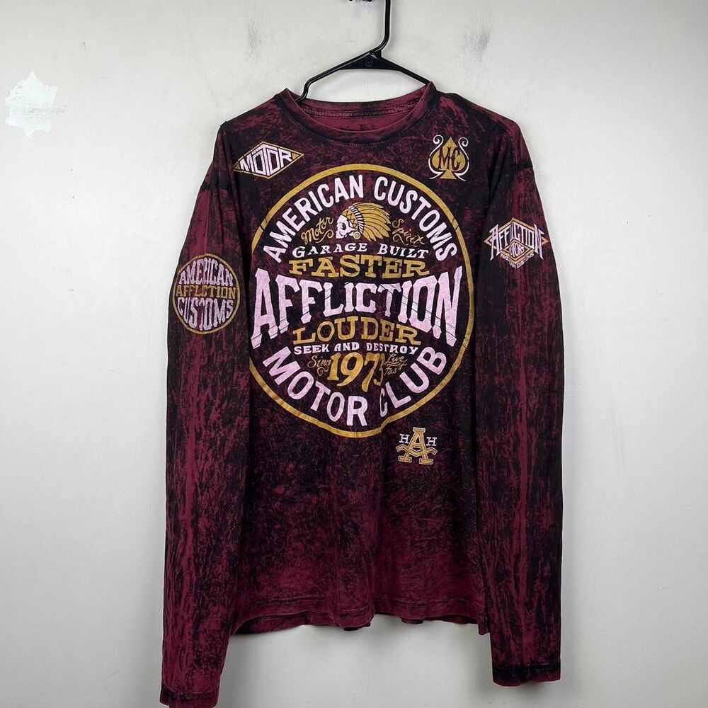 Affliction Reversible Burgundy American Customs long sleeve Size XL